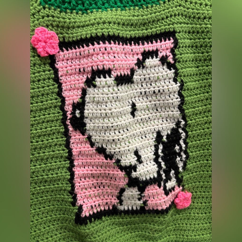 Snoopy & Woodstock Green Crocheted Heart Motif Sweater Vest Handmade 🧶 Knit - Picture 6 of 8